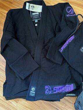 Shoyoroll Black Jiu-Jitsu Gi Jacket withPurple Accents, with tags, A2, pants,bag